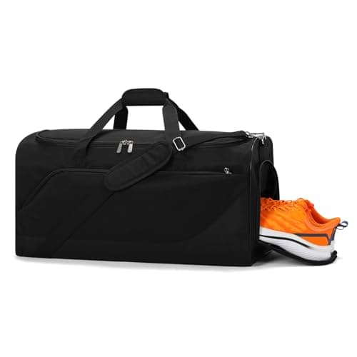 ZZY 52L Mens Sports Gym Bag with Shoe Compartment-24 inch Large Holdall Travel Duffle Bag for Overnight, Fitness - Black