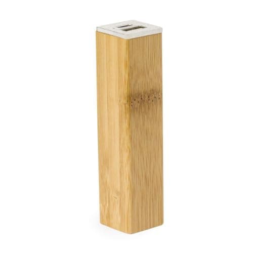 Sawfish Personalised Power Bank Godimer 2200mAh Bamboo Power Bank, USB-C Input and Output, Micro USB Cable, Wheat Straw End Caps – Natural — view 3