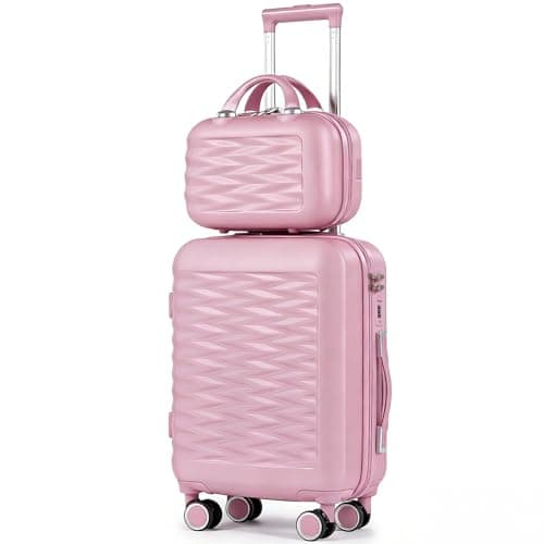 H.yeed 20 Inch Cabin Suitcase with 12 Inch Vanity Case Lightweight ABS Hard Shell Suitcase Trolley Luggage Travel Case with Spinner Wheels (Pink, 2 pc Set)