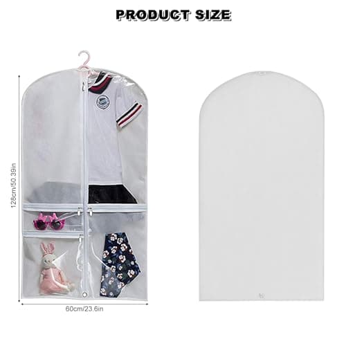 50.4" Hanging Garment Bag with 3 Zipper Pockets, Waterproof Clothes Covers, Hanging Dress Bags with 4 Zipper Pockets, Foldable Travel Garment Bag for Dancers Kids Women (White) — view 2