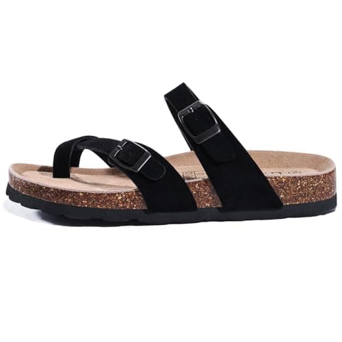 Litfun Women's Suede Cork Footbed Sandals with Adjustable Buckle Black 39 — view 5
