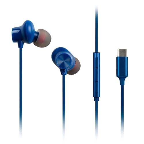 Panasonic RP-TCM225DEA USB-C Earphones, In-Ear Earbuds, Wired Headphones with Built-in Mic & Remote, Powerful Bass, Customisable Fit, 1.2m Cable, Blue