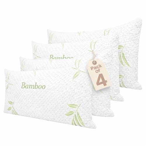 EDS Bamboo Memory Foam Pillow Pack of 4 Medium Firm Pillow for Neck & Shoulder Support Breathable Bed Pillow with Removable Machine Washable Cover for Side Back & Stomach Sleepers (Pack of 4)