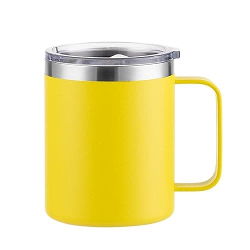 Gteller 12oz Coffee Mug With Handle, Double Wall Stainless Steel Insulated Lowball Tumbler Keeping Hot and Cold (Yellow)