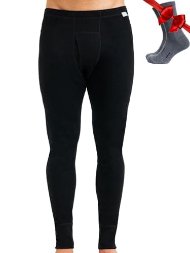 100% Merino Wool Base Layer Men Leggings Pants - Thermal Underwear + Socks (Small, Black 250)