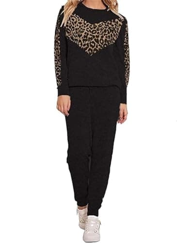 RIDDLED WITH STYLE Women’s Animal Floral V Panel Tracksuit Ladies 2 Piece Lounge-wear Set Sweatshirt Joggers Plus Size Casual Sportswear Printed Co-Ord Outfit UK Sizes 14-30