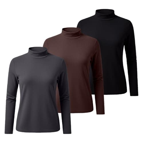 YCBMINGCAN Pack of 3 Women's Thermal Shirt Long Sleeve & Turtleneck Shirt Lightly Lined Soft Basic Top with Stand-Up Collar Thin Fleece Undershirt Winter Tops for Women, #3 Red, L — view 4
