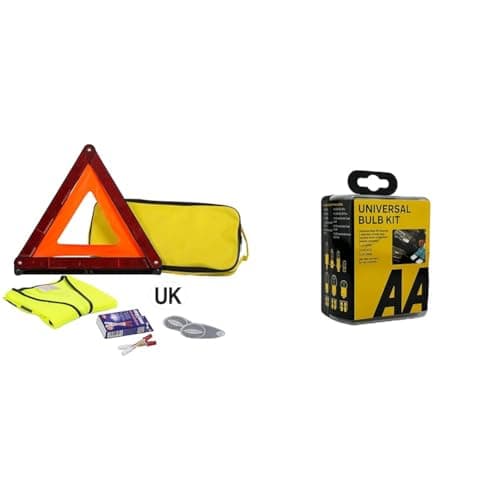 AA French Travel Kit AA5465 - Breathalysers, Warning Triangle, UK Badge, Headlamp Beam Converters & Compact Universal Car Bulb/Fuse Kit 0552 - Includes Popular Halogen Bulbs H1 (448) H4 (472) H7