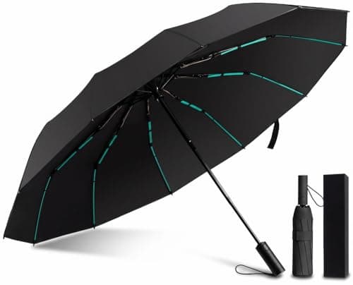 NAYEZH Umbrella Windproof Travel Umbrella for Rain, Auto Open Close, 12 Ribs 3+2 Fiberglass Frame, Durable Compact Portable Umbrella for Daily Use (Black)