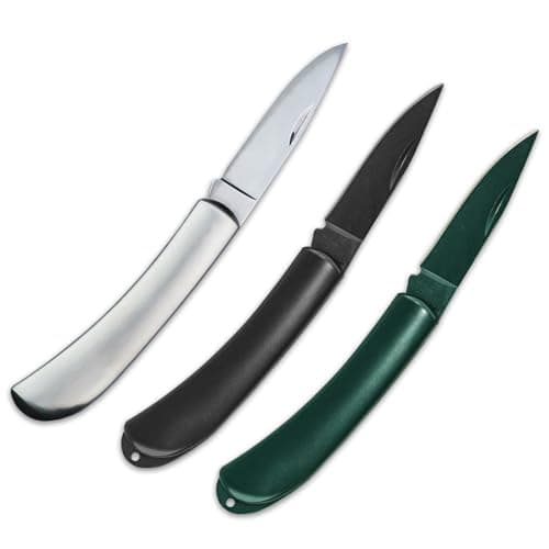 LLHQAMT Stainless Steel Foldable Fruit Knife Set, Small and Easy to Carry, Foldable Fruit Knife Suitable for Most Types of Vegetables and Fruits, Pack of 3 (Black, Green, Silver)