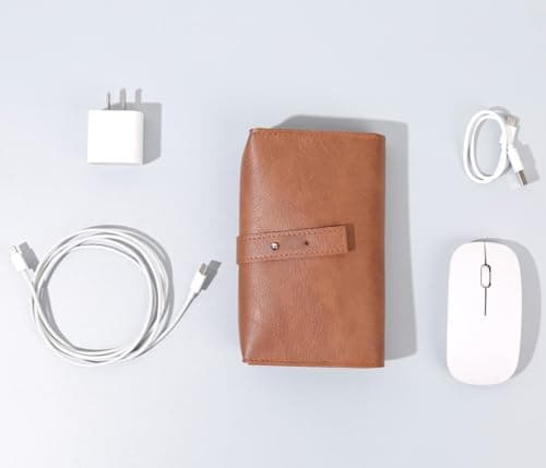DUWUZEST Vintage Pu leather Electronic organizer travel case,cord organizer travel, Leather charger shortage for essentials mouse, adapter, cables (vintage brown) — view 2