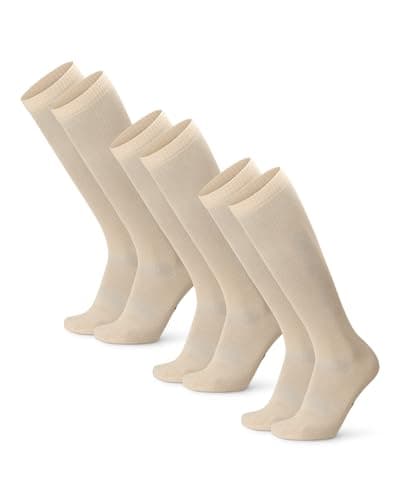 DANISH ENDURANCE Compression Socks, Organic Cotton Flight Socks, 14-18 mmHg, Men & Women, Unisex, 3 Pack, Beige, 6-8