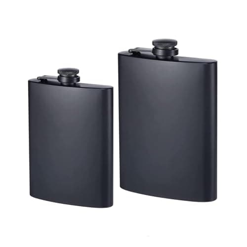 LAWALEISHE 2 PCS Stainless Steel Hip Flasks for Liquor, 8 oz & 10 oz Matte Black Portable Leakproof Flask Alcohol,Portable Pocket Flasks for Men & Women for Climbing Camping Barbecue Party