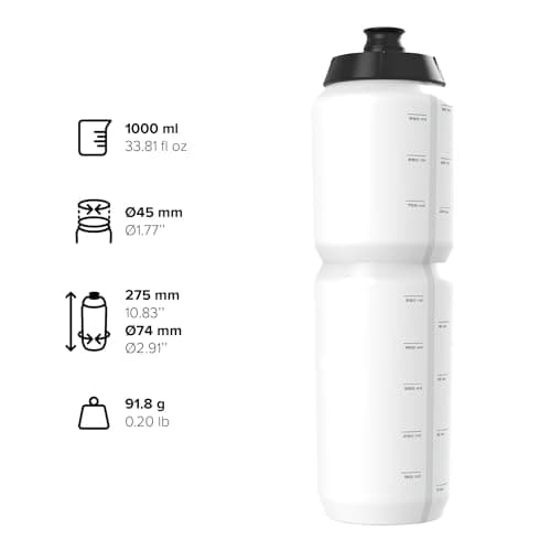 Polisport 8649100039 R 1000ml AMZ Multi-Sport Water Bottle, 1000ml Capacity, Ultra-Light, Extra Squeezable, Soft-Touch Tip, BPA-Free, Cycling, MTB & Sports Water Bottle, Color White — view 2
