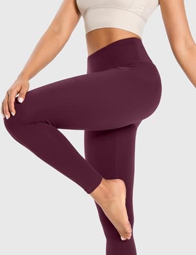 Yogaration Leggings for Women High Waisted Yoga Pants with Pockets, Wine Red, M — view 3