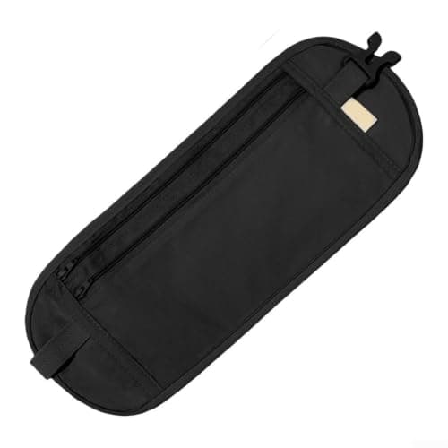 Theft Proof Money Belt for undercover Waist Bag for Travel - for slim Security Pouch with Multiple Pockets for Phone Keys ID - Comfortable Mesh Back 34x13cm(Black)