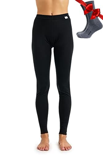 Women's Leggings 100% Merino Wool Base Layer Thermal Pants with Socks (XX-Large, 165 Black)