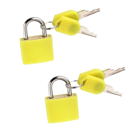 2 Pack Luggage Locks with Keys, Coloured Small Suitcase Padlocks Mini Keyed Travel Lock for Gym Locker, Backpack, Laptop Bag, School (Yellow)