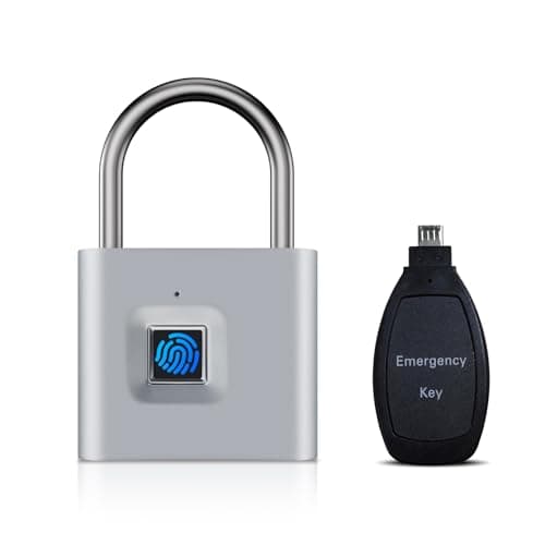 TenixLox Fingerprint Padlock with Emergency Key, IP66 Waterproof Smart Padlock,Biometric High Security Lock for Gym Locker, Drawer Locker, Storage Units, Luggages, Suitcases