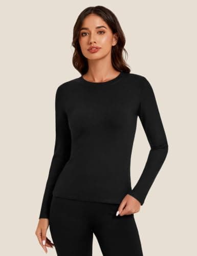 Harlamvar Womens Fleece Lined Soft Underwear Top Round Neck Warm Undershirt — view 2
