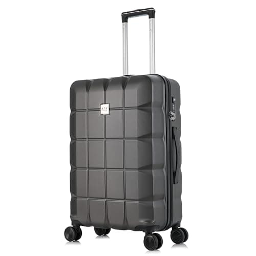 ATX Luggage Medium Suitcase on 4 Dual Spinner Wheels Super Lightweight ABS Hard Shell Hold Check in with Built-in TSA Lock (Gun Metal Grey, 65Liter)