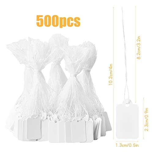 500 Pieces Mini Price Labels, White Display Tags, Writable Price Labels 23 x 14 mm, Jewelry Marking Tags with Lanyard, for Clothes Clothing Jewelry Rings Merchandise — view 2