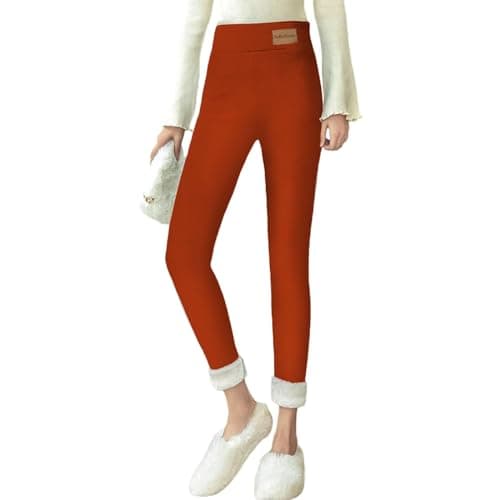 YCBMINGCAN Thermal Leggings Women's Winter Lined Warm Winter Leggings Fleece Trousers High Waist Leggings Opaque Winter Trousers Thermal Sports Trousers for Outdoor, Leisure, Sports, orange, M