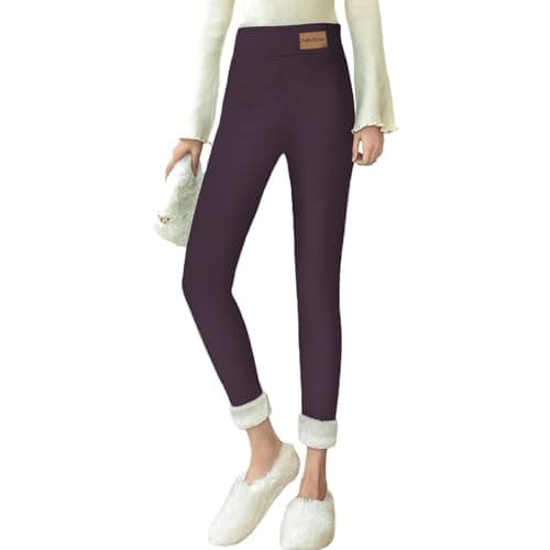 YCBMINGCAN Thermal Leggings Women's Winter Lined Warm Winter Leggings Fleece Trousers High Waist Leggings Opaque Winter Trousers Thermal Sports Trousers for Outdoor, Leisure, Sports, Rose Gold, L