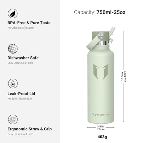 Sparrow Insulated Water Bottle 750ml FlipFlow Metal Drinks Bottle Straw — view 3