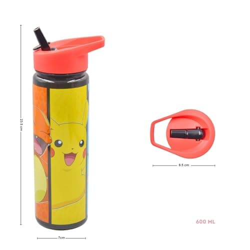 HOX Pokémon Water Bottle 600ml – Pikachu & Squirtle Design, Leak Proof Flip‑Up Spout, Secure‑Seal Lid with Carry Loop, BPA‑Free Kids & Adults Drinks Bottle (Pack of 2) — view 4
