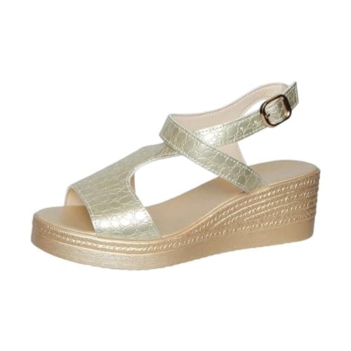 Generisch Platform Sandals, Summer Strappy Sandals, Comfortable Mules with Heels, Outdoor Walking Shoes, gold, 8 UK