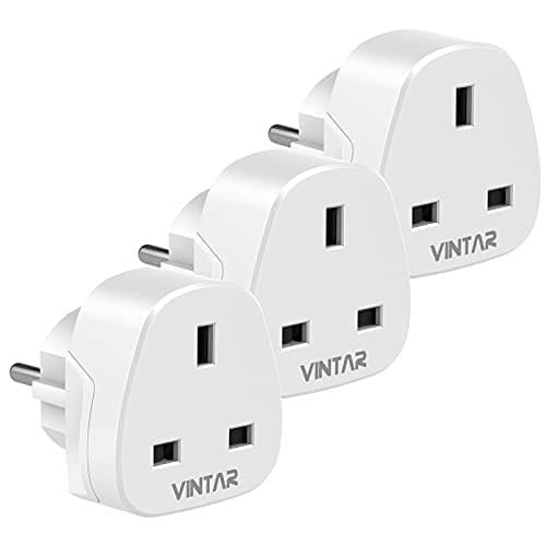 VINTAR UK to European Plug Adapter, 3 Pin to 2 Pin Travel Adaptor, 3 Pack