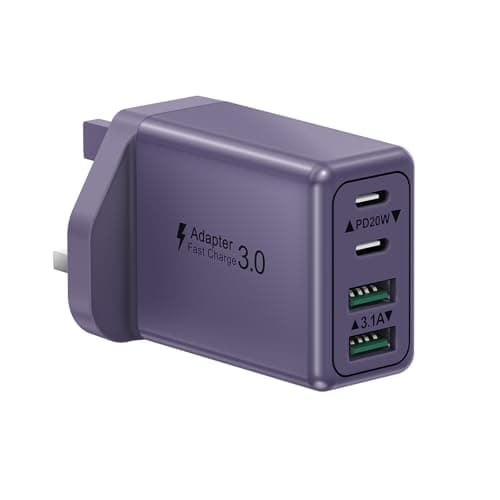 USB C Plug, 40W 4-Port USB C Fast Charger Plug UK Dual Port PD Power Adapter + QC Wall Plug, Multi USB Plug Multiport Type C Charging Plug for iPhone 17 16 15 14 Pro Max 13 12 11 XS, Samsung, iPad