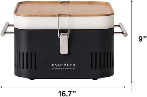Everdure by Heston Blumenthal Cube Portable Charcoal BBQ Grill – Compact Travel Barbecue with Bamboo Tray, Chrome Rack, Porcelain Enamel Firebox & Cool Touch Handles – Outdoor Camping BBQ in Graphite — view 3