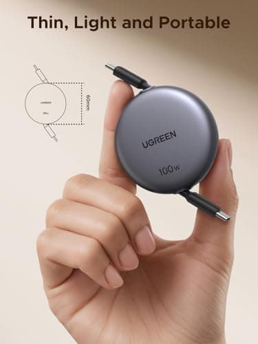 UGREEN Retractable 100W USB C to USB-C Charger Cable, 1M Max, Black — view 3