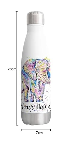 Vixar Elephant Personalised Custom Bottle with your Text/name Watercolour Safari Animals Bottle Double Wall Insulated Stainless Steel Sport Drinks 500ml — view 5