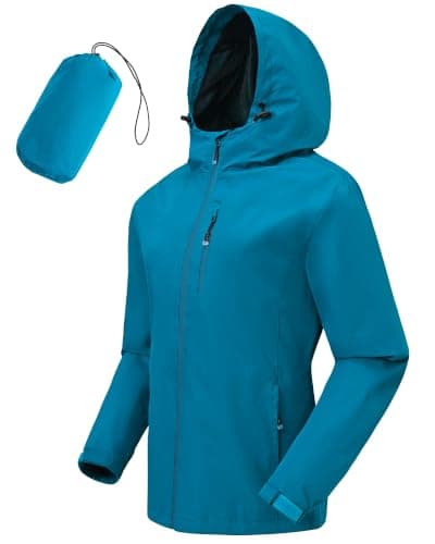 Tyhengta Womens Lightweight Rain Jackets Hooded Breathable Packable Running Raincoats Waterproof Hiking Walking Jacket with Hood Lake Blue,M