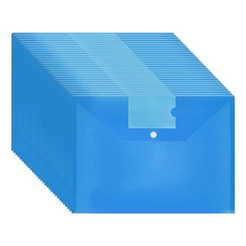 Plastic Wallets A4 Document Folders for Paperwork A4 Document Wallets Popper Wallet with Button Closure (Blue), 30 Pack