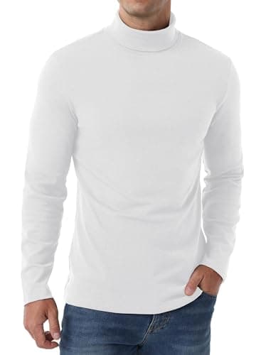 QIXING Men's Thermal Tops Long Sleeve Roll Neck Shirts Cotton Base Layer Thermal Underwear Tops (White, S) — view 5