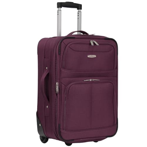 ARIANA® Lightweight Hand Luggage Cabin Size Trolley Suitcase Carry On Travel Bag 55x38x23cm (Small - 21" (Cabin Size), Burgundy)