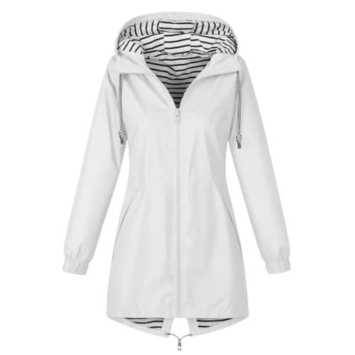 Gkojhj Hooded Raincoat Ladies Waterproof Jackets Womens Drawstring Zipper Rain Coat Hiking Cycling Lightweight Plus Size Windbreaker Jackets Windproof Trench Coats-1 — view 3