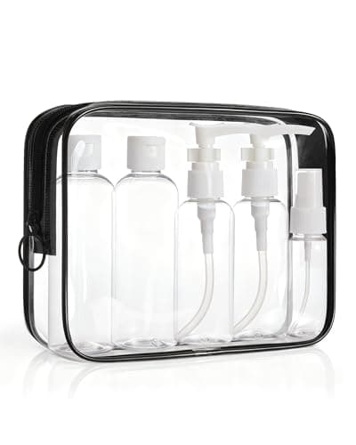 BAGSMART 7pcs Clear Toiletry Bag with Travel Bottles Set, TSA Approved
