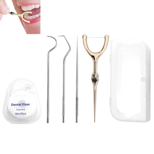DKJEkdje Portable Toothpicks Pocket Set, Reusable Tooth Picks Flossers Dental Floss Picks Travel Tooth Picker Teeth Cleaning Kit for Adults, Rose Gold
