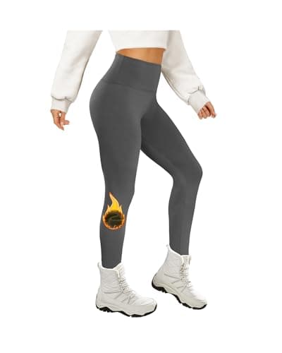 AMIYOYO Fleece Lined Leggings Women High Waisted Thermal Leggings Grey