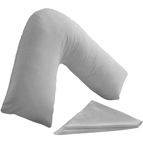 I&S Home V Shaped Pillow With Pillowcase Grey - Orthopeadic Support Pillow for Neck, Back and Shoulder, Maternity, Nursing & Pregnancy Pillow - Hypoallergenic V Pillow (Grey)