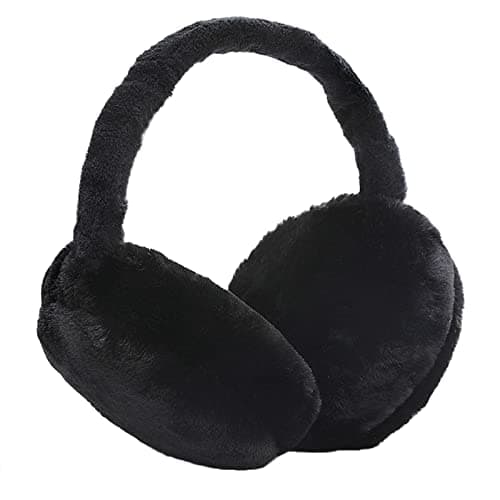 IHCEMIH Ear Muffs, Women Earmuffs Winter Accessories Fluffy Plush Foldable Adults Outdoor Thermal Ear Warmer Skiing Running Ears Covers Protector from Wind Cold Gift for Girls Ladies Black.