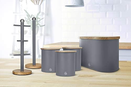 Swan SWKA17511GRYN Nordic Scandi Towel Pole/Kitchen Roll Holder with Non-Slip Wooden Base, Slate Grey, steel, Holds 1 Paper — view 2