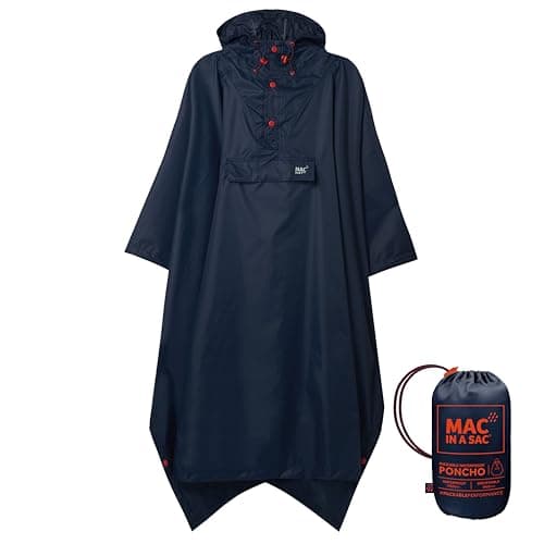 Mac in a Sac - Poncho - Packable Waterproof Cape for Men & Women - Lightweight and Breathable Rain Jacket with Hood that Packs into its own Bag - Navy - One-Size