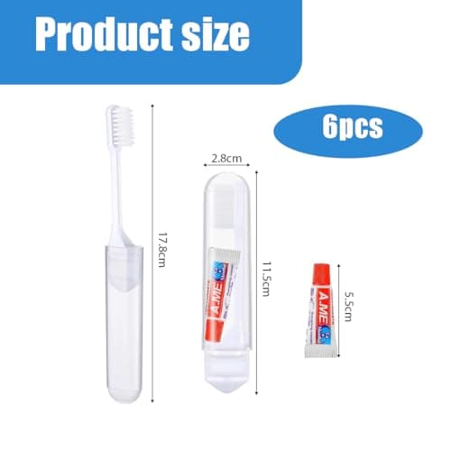 Travel Toothbrush and Toothpaste Set,6 Pcs Portable Folding Mini Toothbrush with Soft Bristles,Small Toothpaste Travel Size Kit for Camping Business Trips,Families Camping Outdoor Activities — view 2