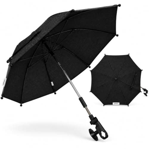 Premium Baby Parasol, SPF 50 UV Protection, 70x70cm, with Quick-Release Clamp, Compatible with All Pushchairs, Prams, Strollers and Travel Systems - Midnight Black | For Your Little One
